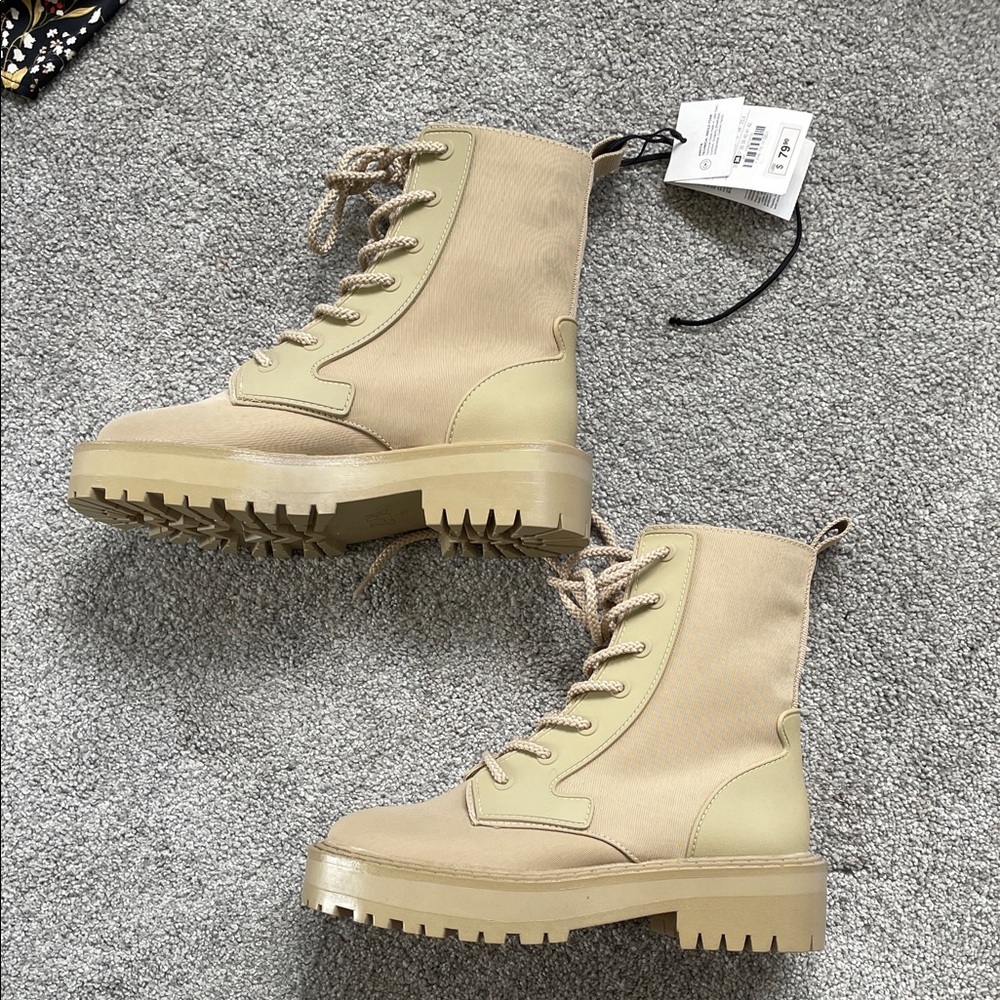 Zara Beige Combat Boots for Women
